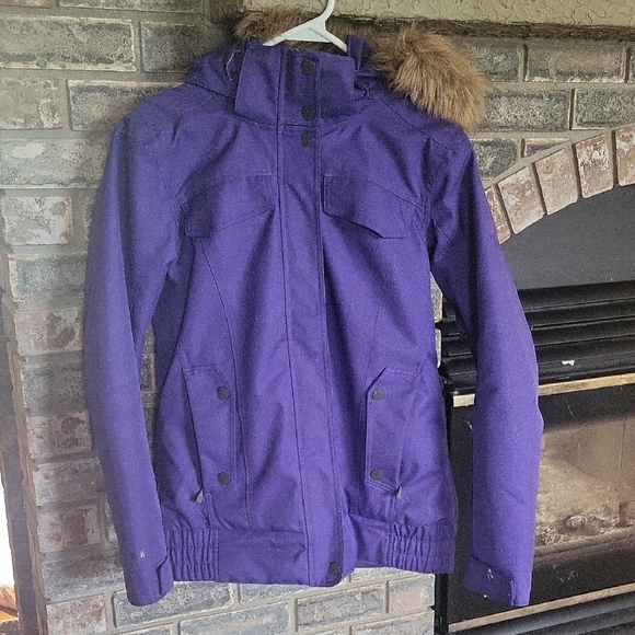 Women's Purple Jacket with Fur Trim - Picture 1 of 6